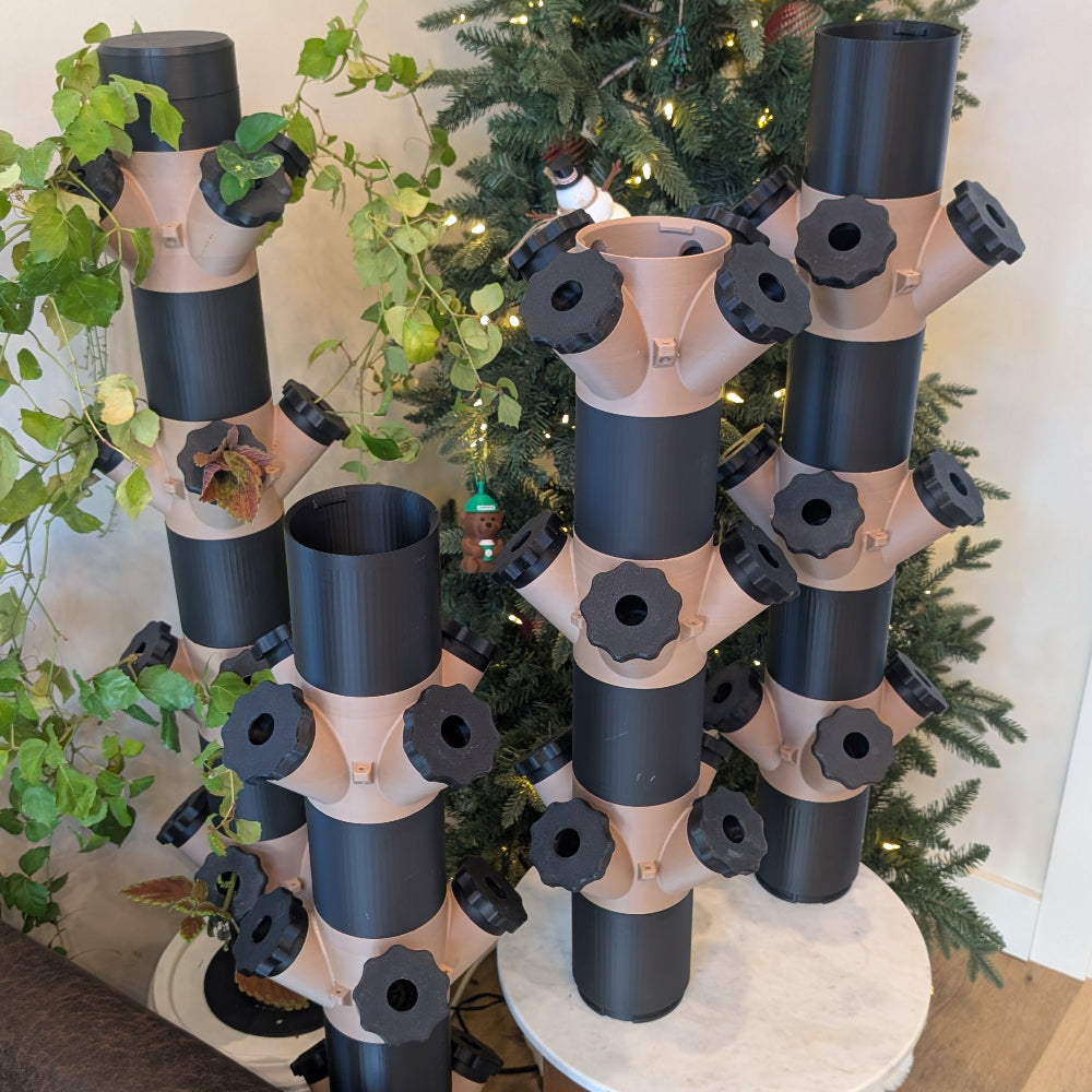 4 tier aeroponic 3D printed grow tower for indoor vertical gardening
