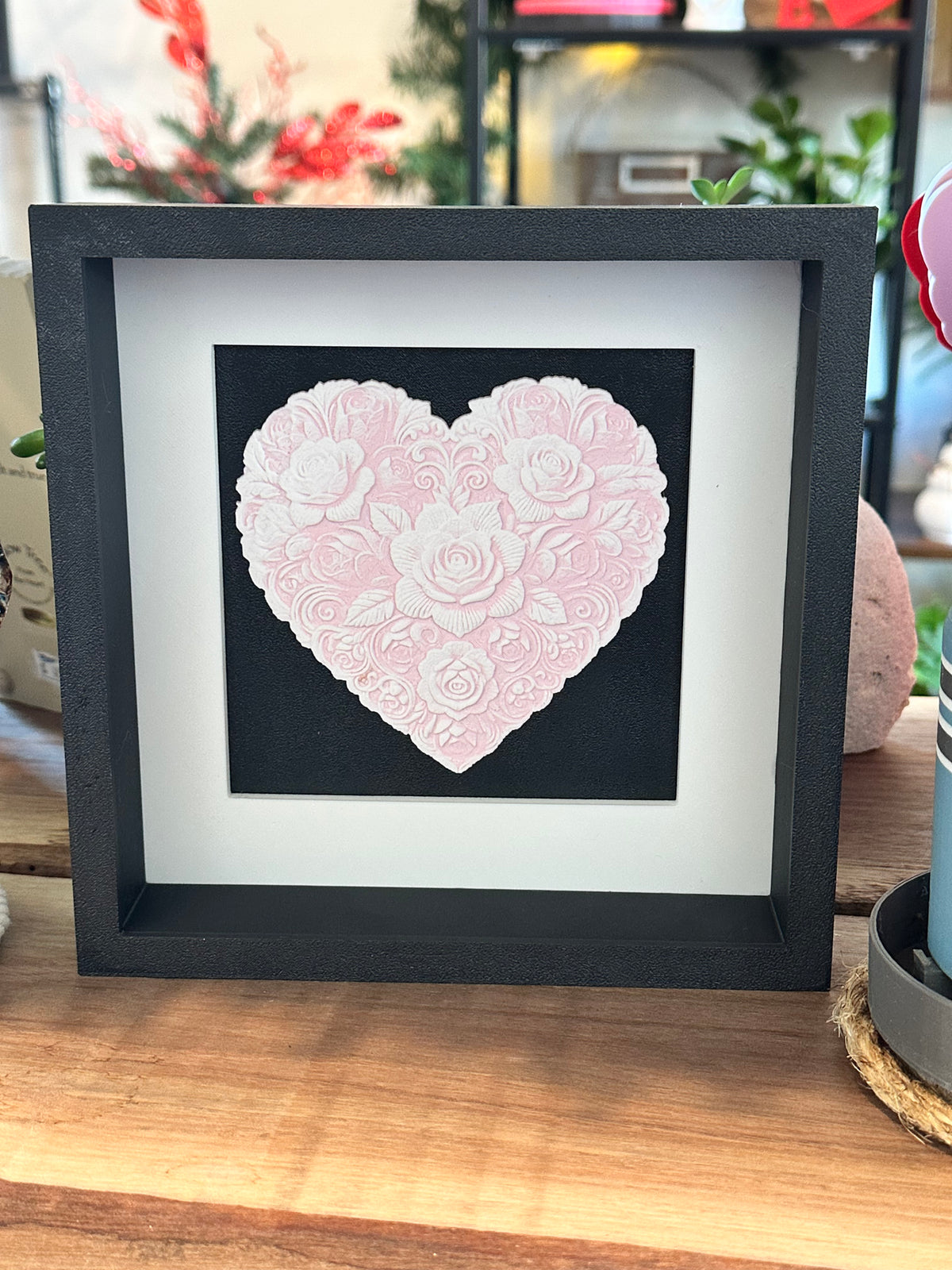 Floral Heart Shadow Box – 3D Printed Rose Heart Wall or Shelf Décor | Custom Colors
